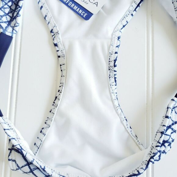 NAUTICA Broadway Mix sporty swim string bikini bottoms brief navy white XS NEW - Picture 3 of 6